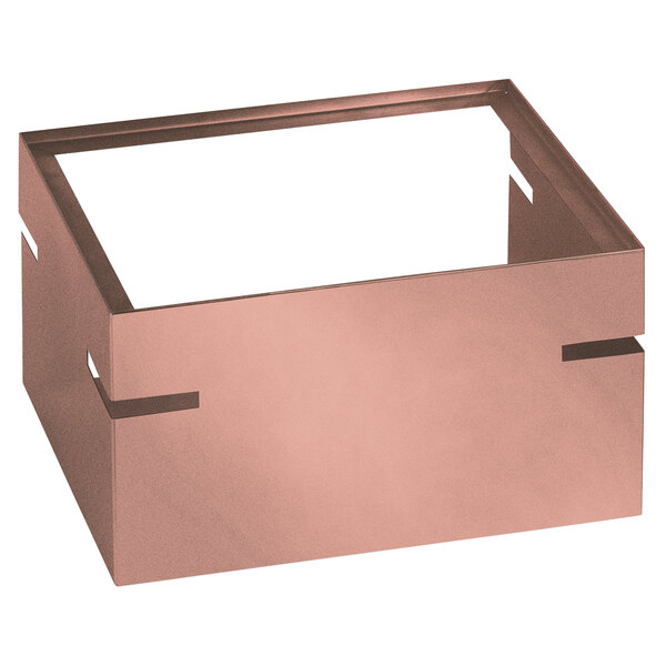 A copper coated stainless steel buffet stand with elevation adapter.