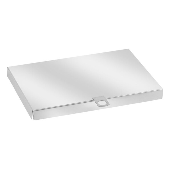 A silver rectangular Eastern Tabletop stainless steel lid with a handle.