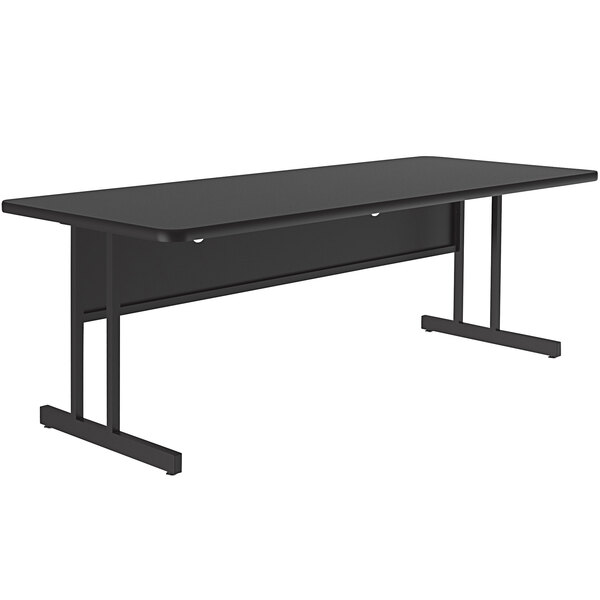 A black rectangular Correll computer table with legs.