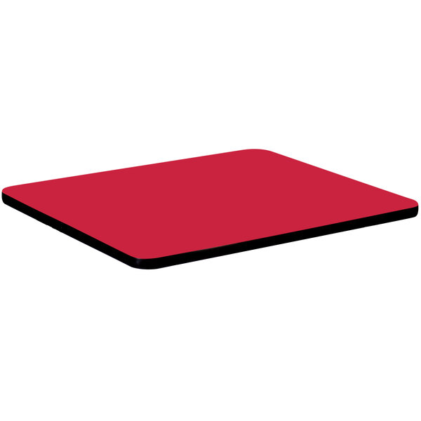 A red square Correll table top with black edges.