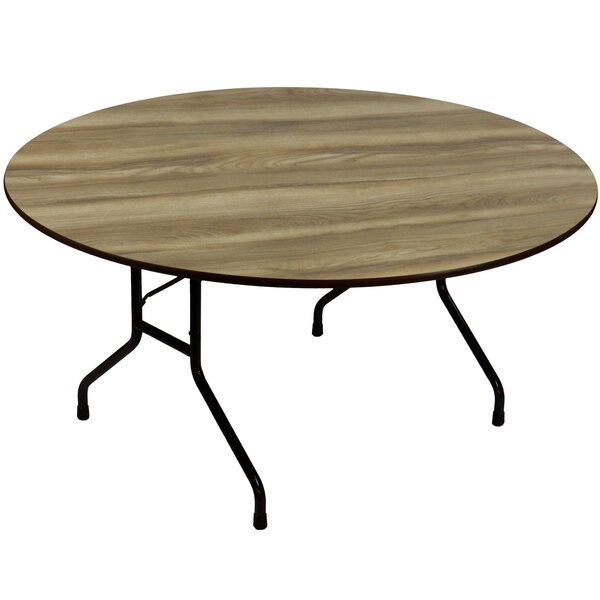 Correll 60″ Round Premium Laminate 3/4″ Colonial Hickory High-Pressure Heavy-Duty Folding Table