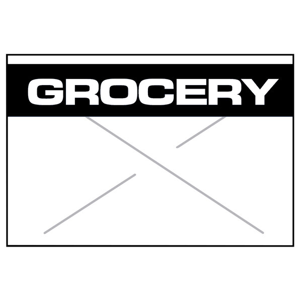 A white pricemarker label with "GROCERY" in black.