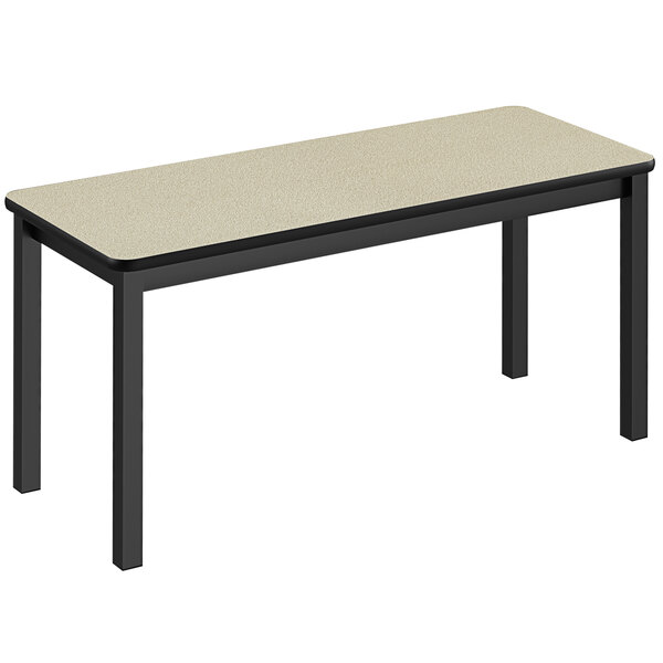 A Correll library table with a beige top and black base.