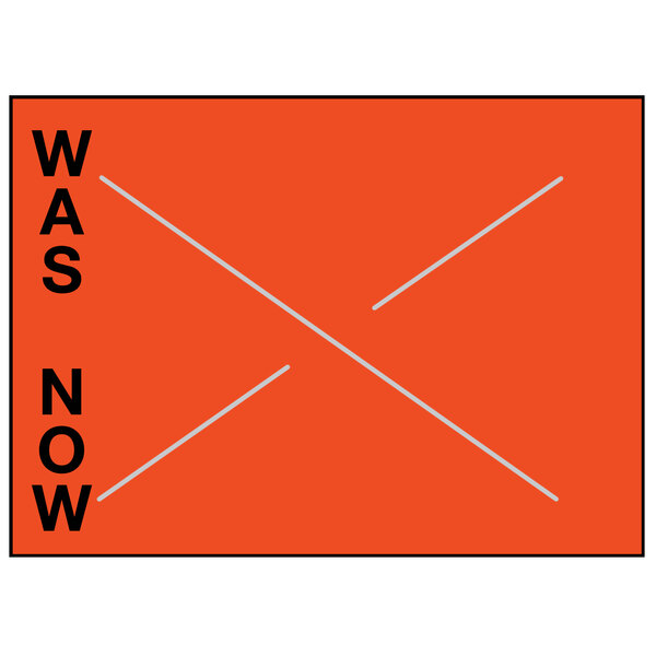 A red rectangular Garvey pricemarker label with black text reading "WAS NOW" on a white background.