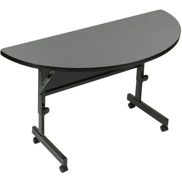 Correll 24″ x 48″ Montana Granite Half Round Premium Laminate High Pressure Deluxe Flip Top Table