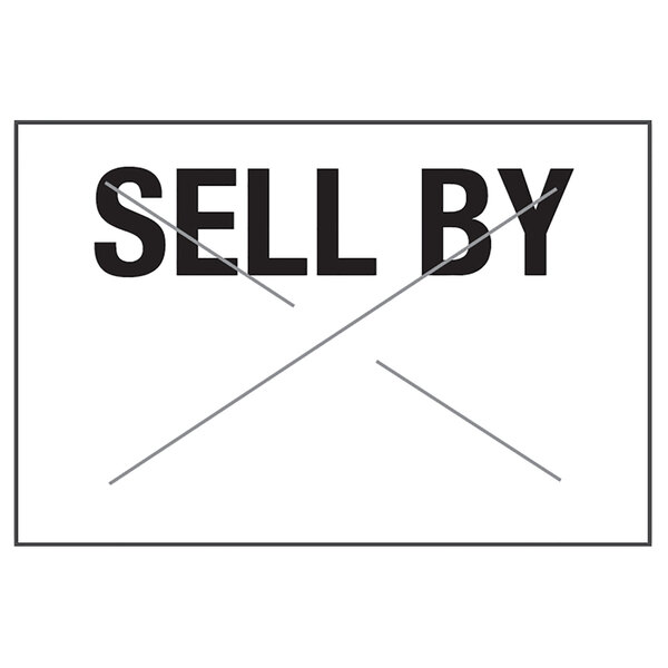 A white Garvey pricemarker label roll with black text that says "SELL BY"