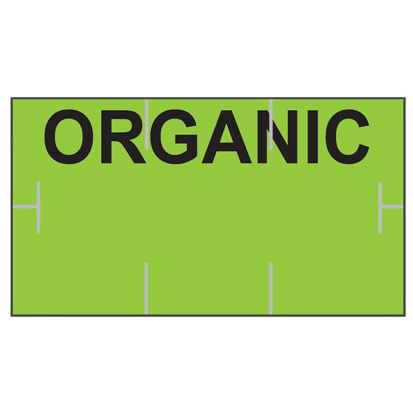 A green and black Garvey pricemarker label with the word "ORGANIC" in black.