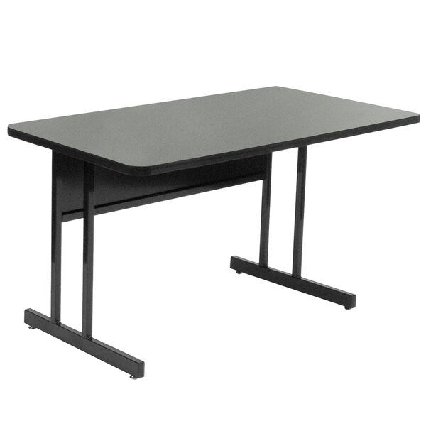 A black rectangular Correll computer table with black legs.