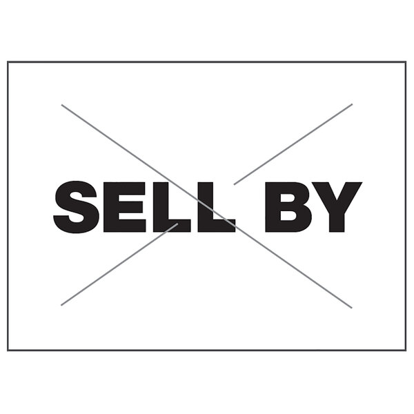 A white rectangular Garvey label with black "SELL BY" text.