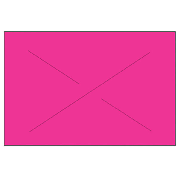A pink rectangular label with a black cross on it.