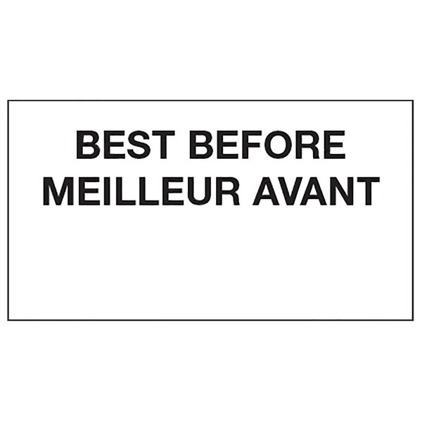 A white rectangular Garvey label with black text that says "BEST BEFORE / MEILLEUR AVANT"