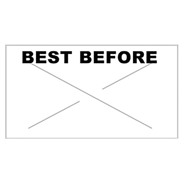 A white rectangular Garvey label with "BEST BEFORE" in black text.