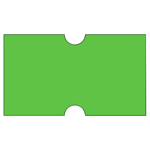 A green rectangular label with a hole in the middle.
