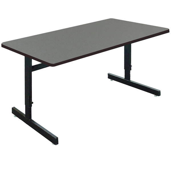A rectangular grey Correll computer table with black edges and legs.