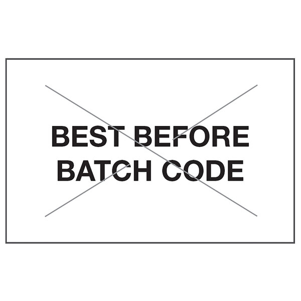 A white rectangular Garvey pricemarker label with black text that reads "BEST BEFORE / BATCH CODE"