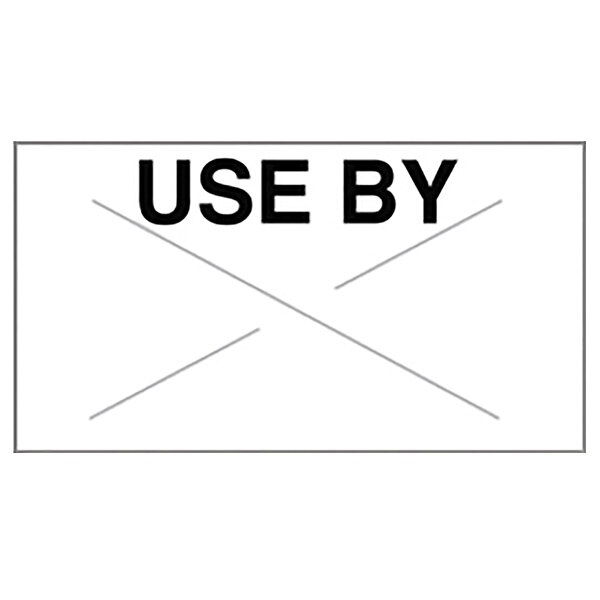 A white rectangular label with black "USE BY" text.