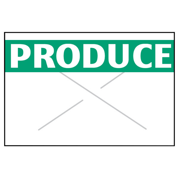 A white label roll with green and white "PRODUCE" labels and white text.