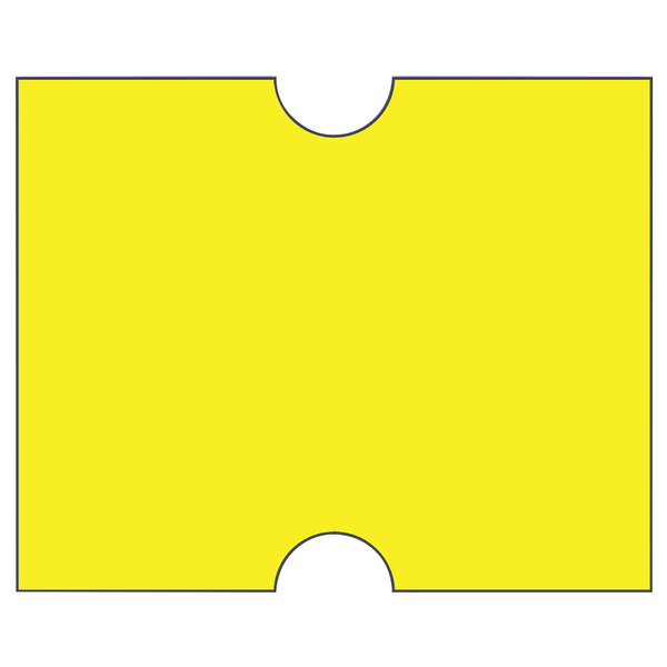 A yellow square label with a white circle and a hole in it.