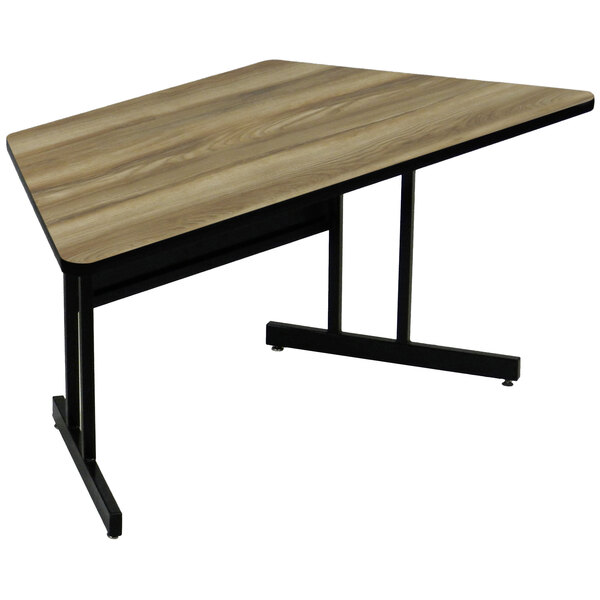 Correll 30″ x 60″ Trapezoid Premium Laminate Colonial Hickory Keyboard Height High-Pressure Top Computer Table