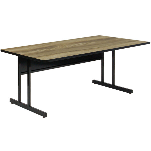 Correll 24″ x 48″ Rectangular Premium Laminate Colonial Hickory Keyboard Height High-Pressure Top Computer Table