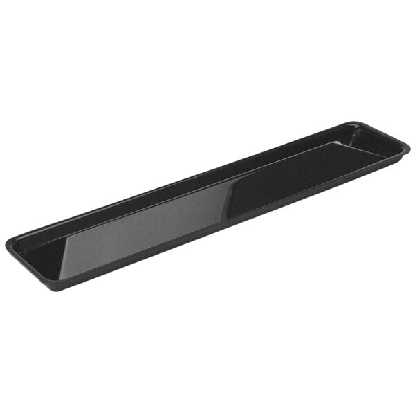 A black rectangular Delfin Market tray with a shiny surface.