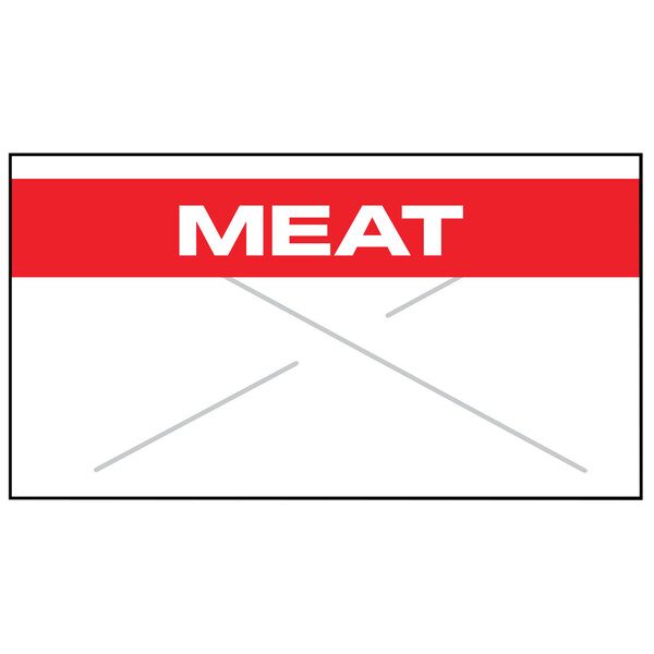A Garvey label roll with white and red striped labels reading "MEAT" in white text.