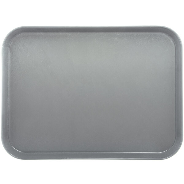 A gray rectangular Dinex Glasteel fiberglass tray with a plastic handle.