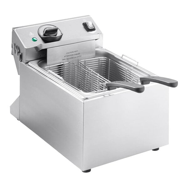 A Vollrath commercial countertop deep fryer with a basket.