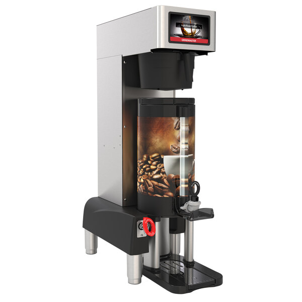 A Grindmaster PrecisionBrew automatic coffee machine with a coffee container on top.