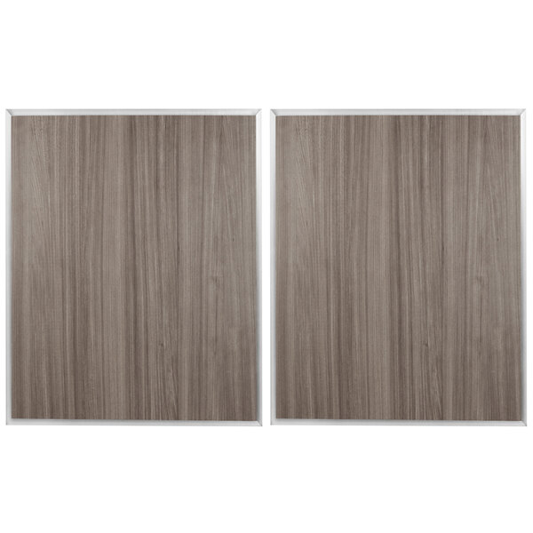 Two grey laminate wood panels.
