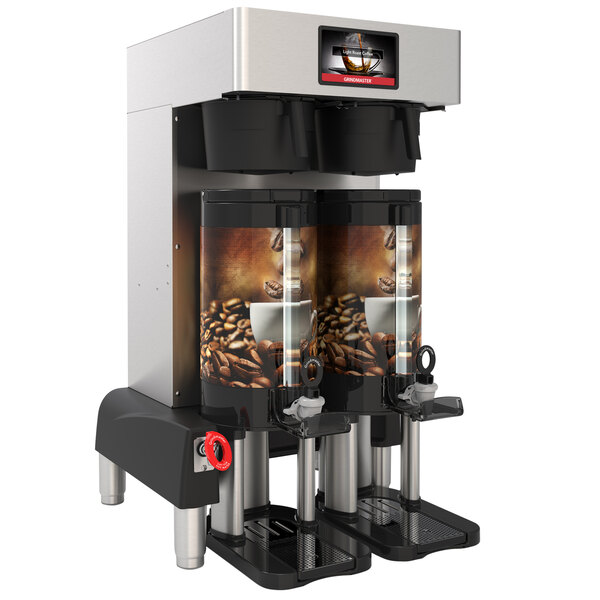 A Grindmaster PrecisionBrew coffee machine with two vacuum shuttles on top.