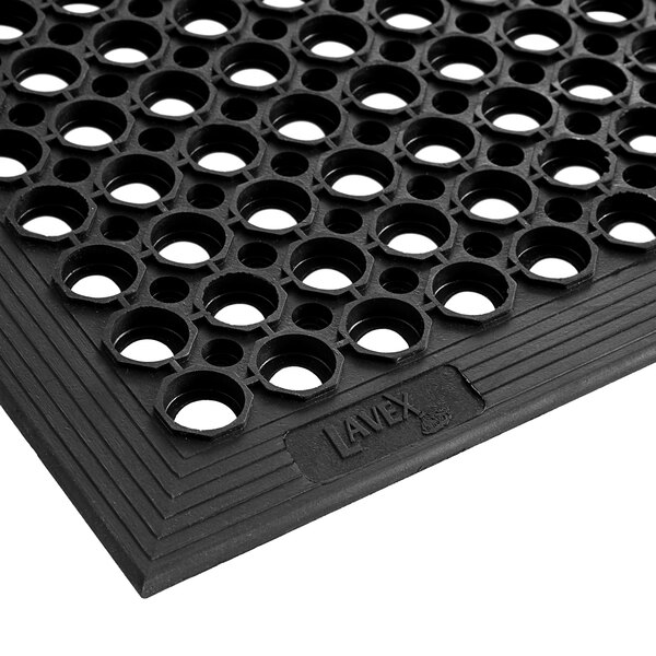 Lavex 3' x 5' HeavyDuty Black Rubber AntiFatigue Floor Mat with