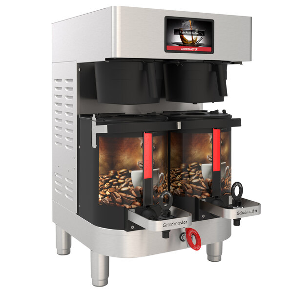A Grindmaster PrecisionBrew automatic coffee machine with two air-heated shuttles on top.