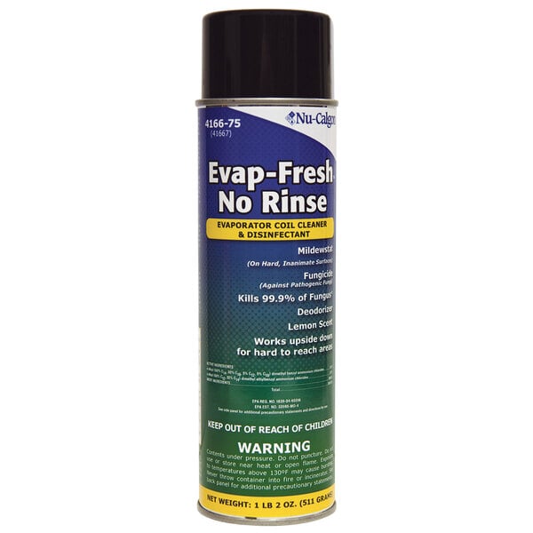 A can of Nu-Calgon Evap-Fresh No Rinse Aerosol evaporator cleaner.