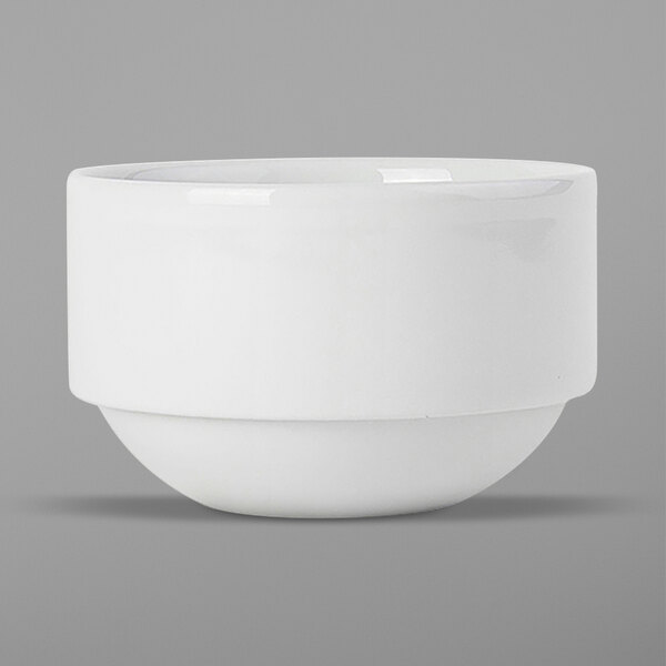 A Tuxton Alaska bright white china bouillon cup with a white rim.
