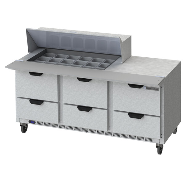 Beverage-Air SPED72HC-18M-6-CL Elite Series 72" 6 Drawer Mega Top Refrigerated Sandwich Prep Table with Clear Lid
