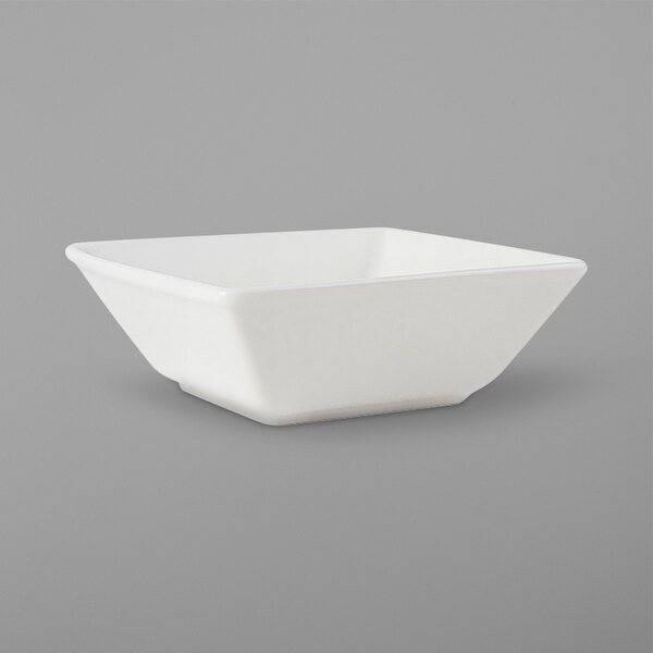 A Tuxton square bowl in white china.