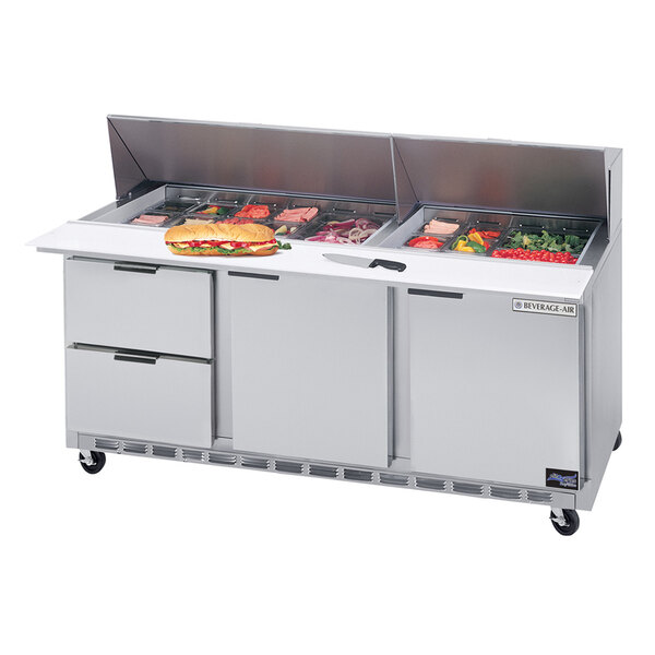 Beverage-Air SPED72HC-18M-4-CL Elite Series 72" 1 Door 4 Drawer Mega Top Refrigerated Sandwich Prep Table with Clear Lid
