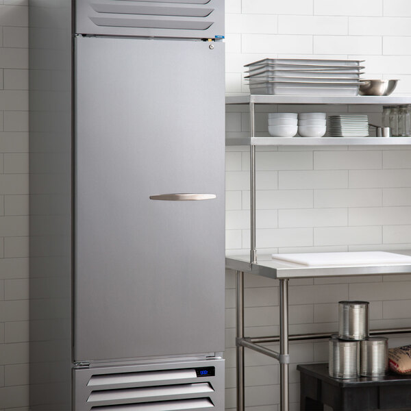 A Beverage-Air Vista reach-in freezer with a stainless steel door.