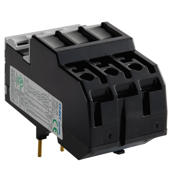 An Avantco motor relay overload with black and white wires.