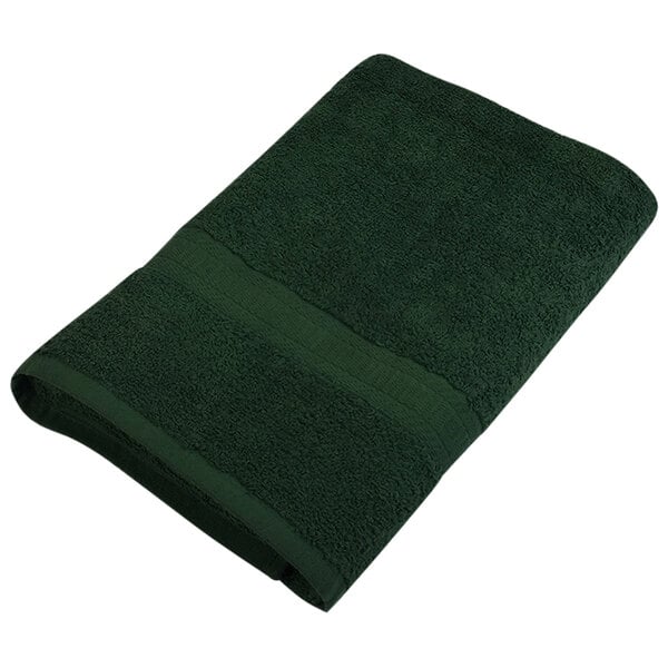 A folded hunter green Monarch Brands bath towel.