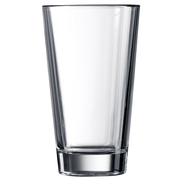 An Arcoroc mixing glass with a clear bottom