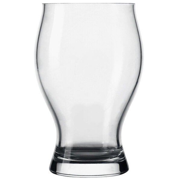 An Arcoroc Barlow Pilsner glass with a clear bottom on a white background.