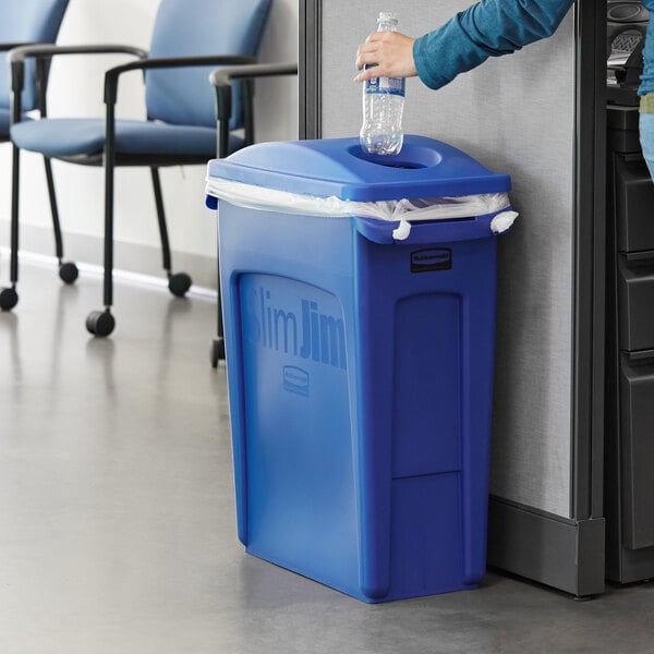 23 Gallon Heavy-Duty Plastic Slim Commercial Blue Rectangular Trash Can No  Lid