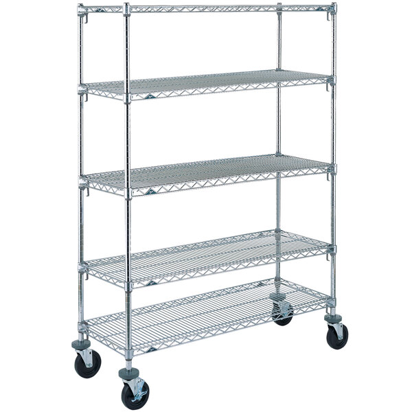 Metro 5A366BC Super Adjustable Chrome 5 Tier Mobile Shelving Unit with Rubber Casters - 18" x 60" x 69"