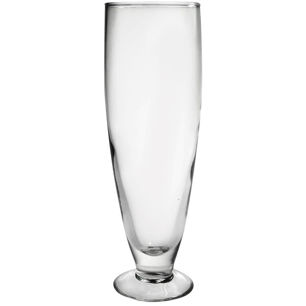 An Arcoroc footed pilsner glass with a clear base and rim.