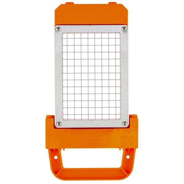 An orange and white rectangular grid with a silver blade.