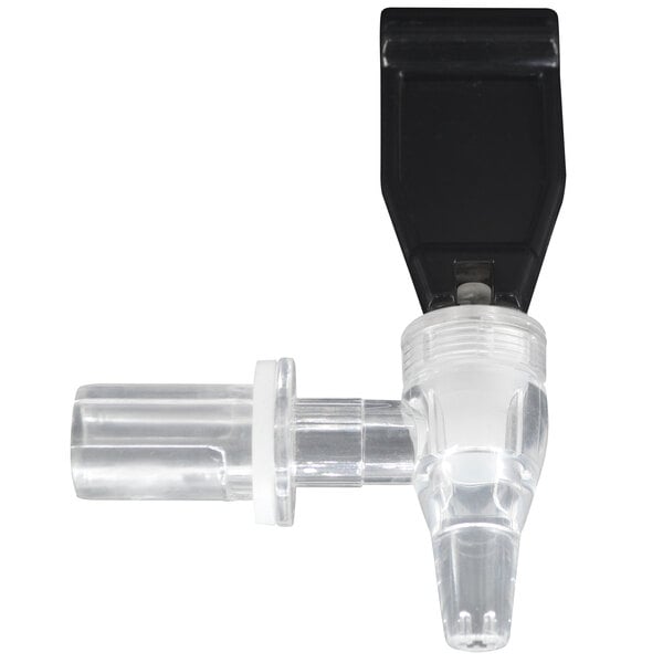 A clear plastic tube with a black rectangular cap.