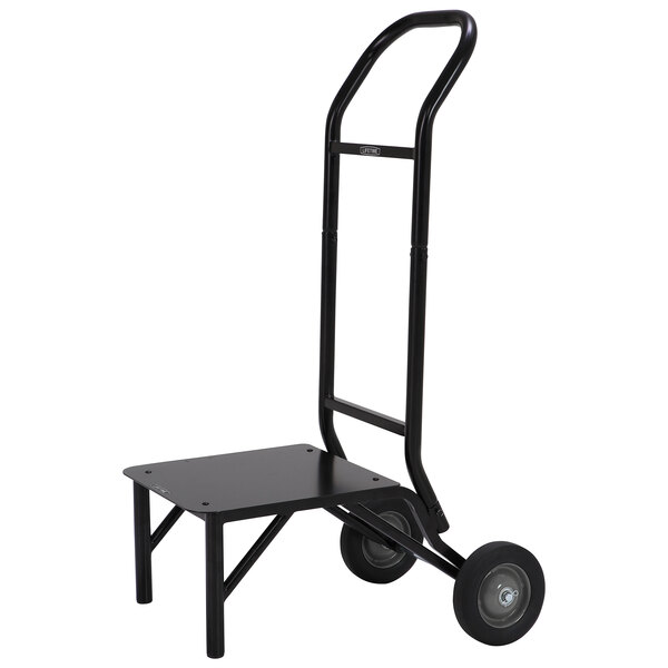 A black Lifetime chair dolly with wheels.