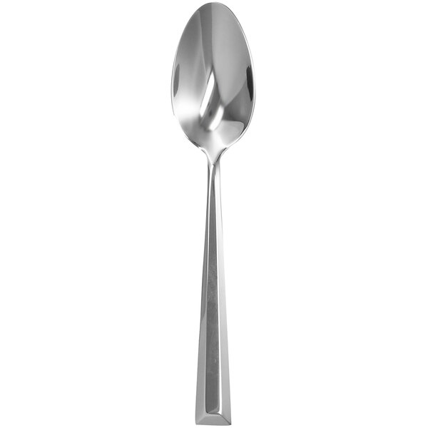A close-up of a Walco TRU07 stainless steel tablespoon with a long handle.